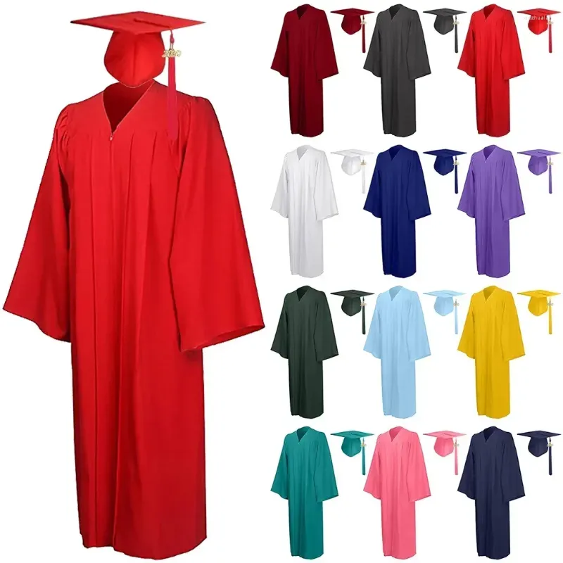 Clothing Sets Graduation 2024 Cap High Unisex Robes Hat Formal Student Pendant Bachelor Clothes Dropship Tasse University Gown School Set
