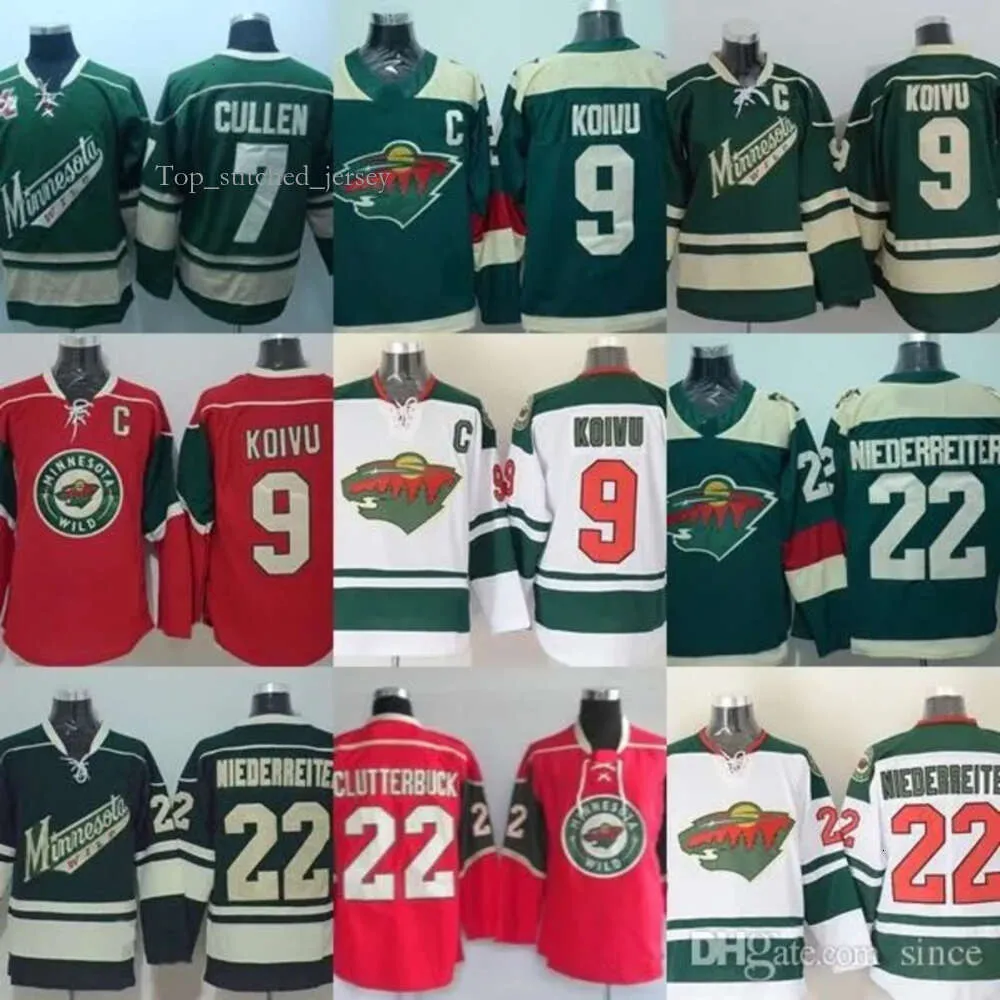 Factory Outlet Men S Minnesota Wild #7 Cullen #9 Mikko Koivu Clutterbuck #22 Niederreiter Green Red White Ice Hockey Jerseys 4479