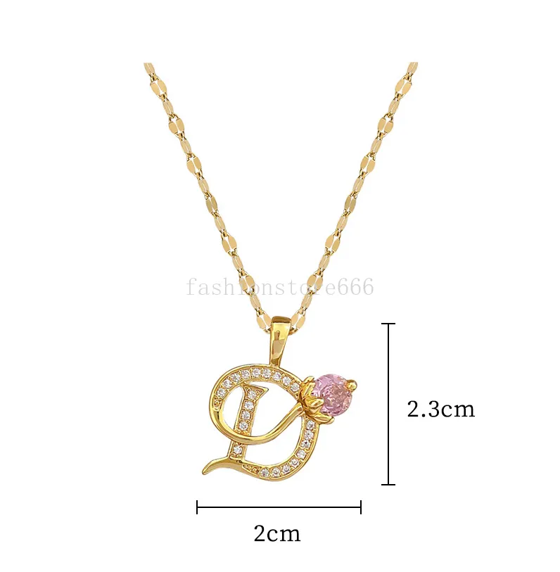 Letter D Rose Flower Hollow Out Rhinestone Pendant Bohemian Halsband Koppar Zirkon Rostfri kedja Mors dag Den bästa gåvan