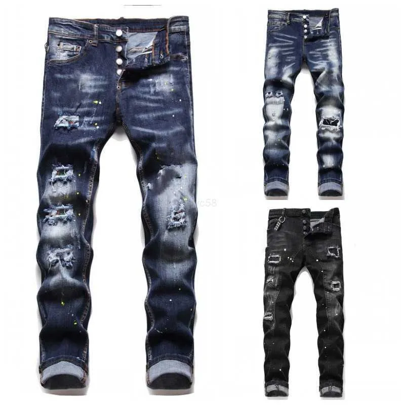 Jeans masculinos Mens Designer Jeans Angustiado Rasgado Motociclista Slim Fit Lavado Motocicleta Denim Jeans Homens Hip Hop Moda Homem Cool Rips Stretch Calças T1019