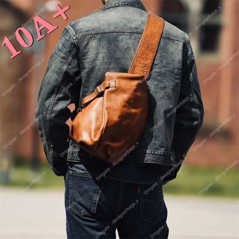 Bolsas masculinas de couro genuíno de alta qualidade, peito e bolsas, camada de cabeça, couro de vaca curtido, casual, grande capacidade, crossbody, nova bolsa, mochila de qualidade de viagem na moda 10A +