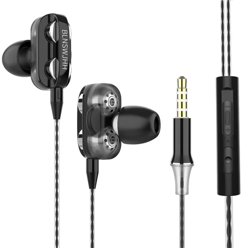 Auricolari Cuffie Dual Driver HIFI Stereo In Ear Cuffie con microfono per iPhone Samsung Huawei Smartphone Android ZZ