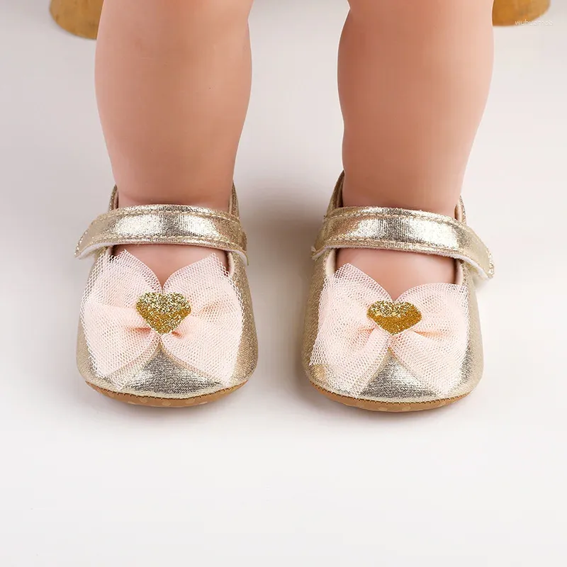 First Walkers Baby-Mädchen-Kleiderschuhe, Mokassins, süße Netz-Schleife, weiche Sohle, PU-Leder, flache Schuhe, rutschfest, Prinzessin