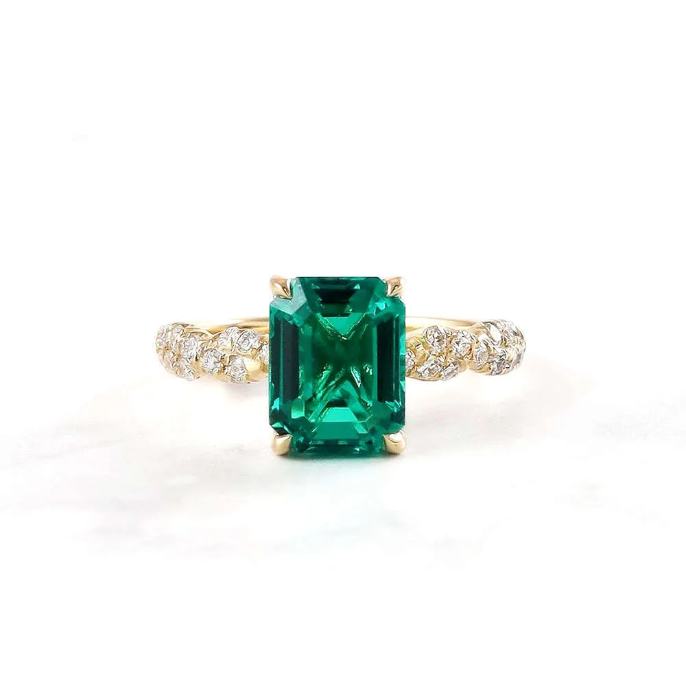 Twisted Moissanite Band Lab Grown Emerald Stones Ladies Finger Gold Ring Design Promise Rings For Women