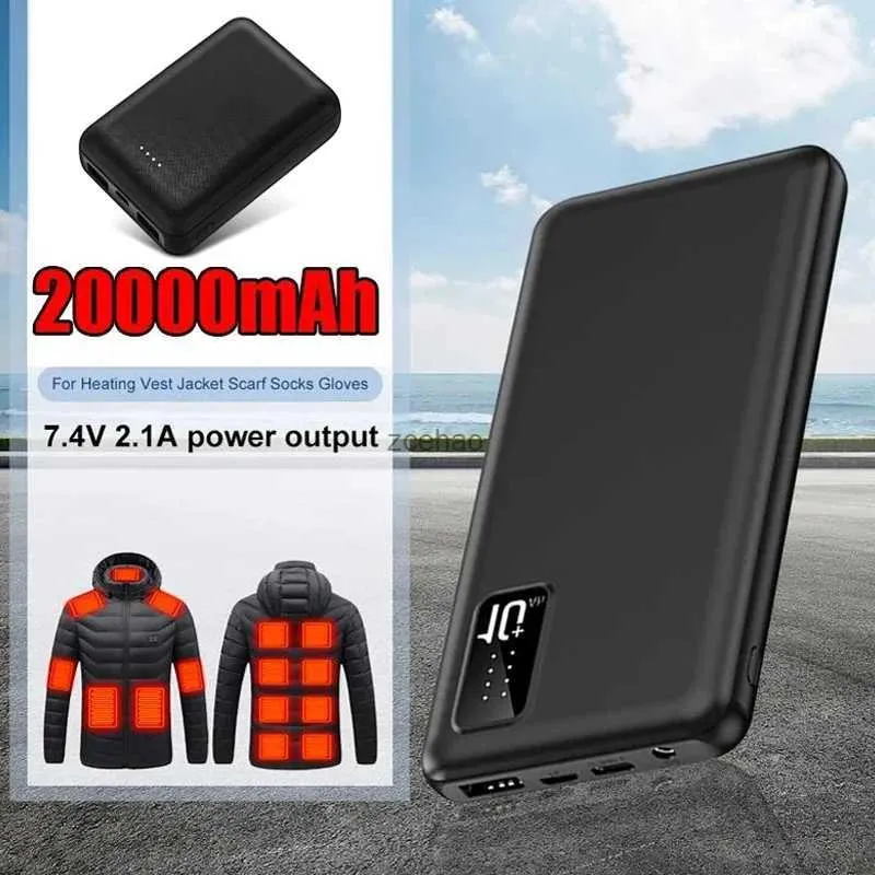 Mobiltelefon Power Banks 20000mAh Power Bank Mini Externt batteriladdare Pack för värmejacka Tröja Sockshandskar Electric Heat Equipment Ny