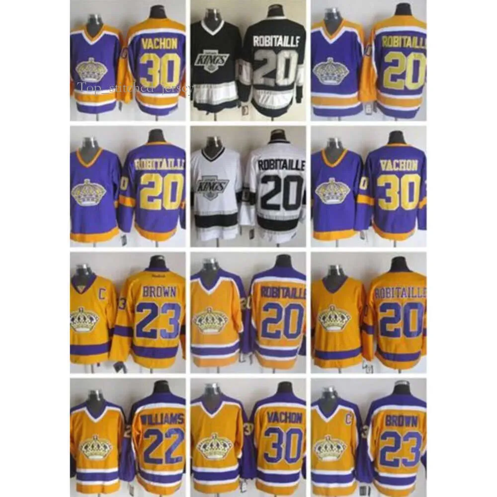 LA Kings Jerseys Men Hockey Retro Jersey 30 Rogatien Vachon 33 Marty Mcsorley 22 Williams 20 Luc Robitaille 23 Brown 5988