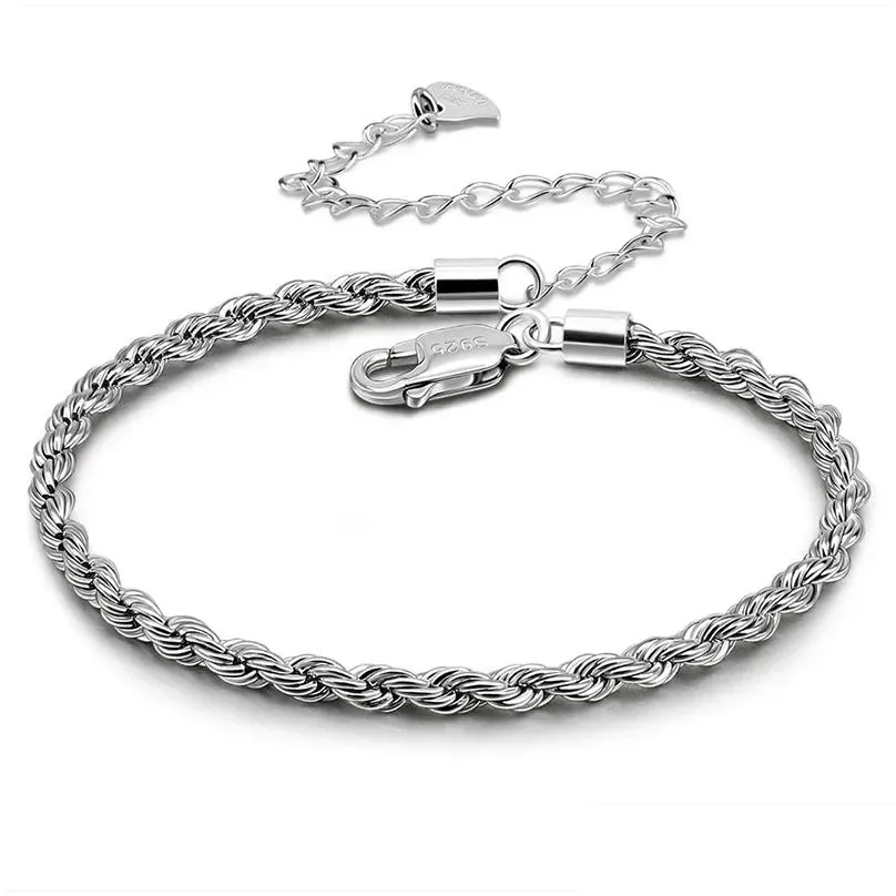 ANKLETS BOHEMIA 925 STERLING SIRE CUBAチェーンリンクアンクルブレスレット