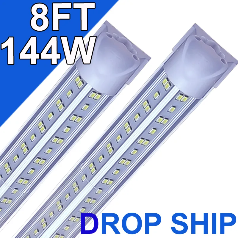 (25 팩) 8ft LED 상점 조명기구, V 모양 144W 14500lm 6500K (일광 흰색), 8 피트, 96 ''T8 통합 LED 튜브, 링크 가능한 LED 전구 차고, 창고, 클리어 렌즈 소식통