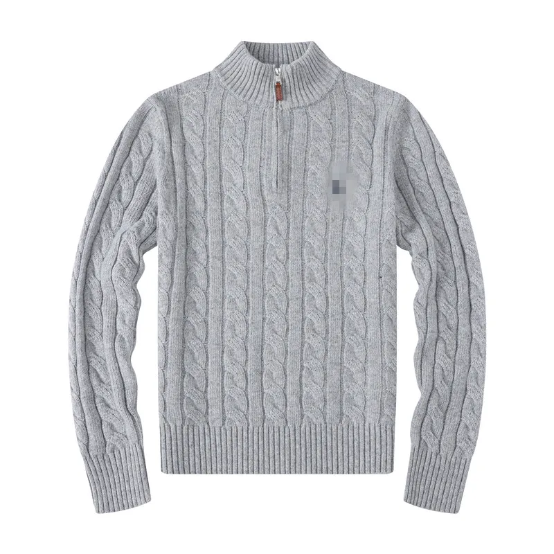 Maglione ricamato in cashmere pony di marca da uomo senior per il caldo autunno e inverno maglione a maniche lunghe lavorato a maglia spessa con mezza cerniera collo alto tinta unita