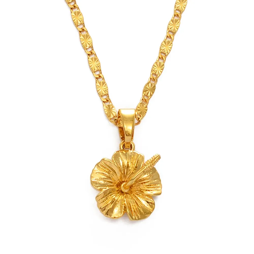 Hawaiian Flower Pendant Necklace Marshallese Kiribati Guam Micronesia Chuuk Pohnpei 14k Yellow Gold Jewelry Weeding Products