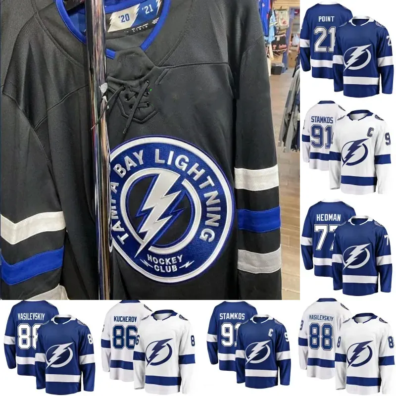 Tampa Bay Andrei Vasilevskiy Lightning Third Jersey''nHl''Brayden Point Steven Stamkos Luke Glendening Nikita Kucherov Victor Hedman Mikhail Sergachev Anthon