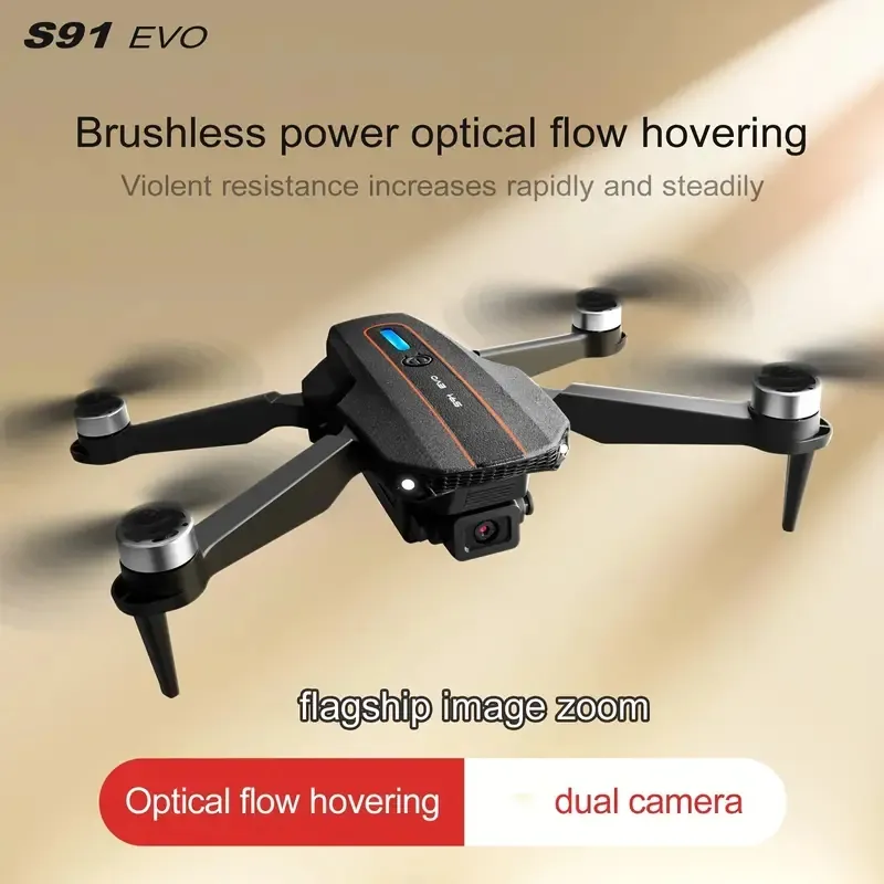 Drone de câmera dupla HD com controle remoto S91, modo sem cabeça ajustável, voo de trilha, surround de uma tecla, drone de motor sem escova com função de posicionamento de fluxo óptico