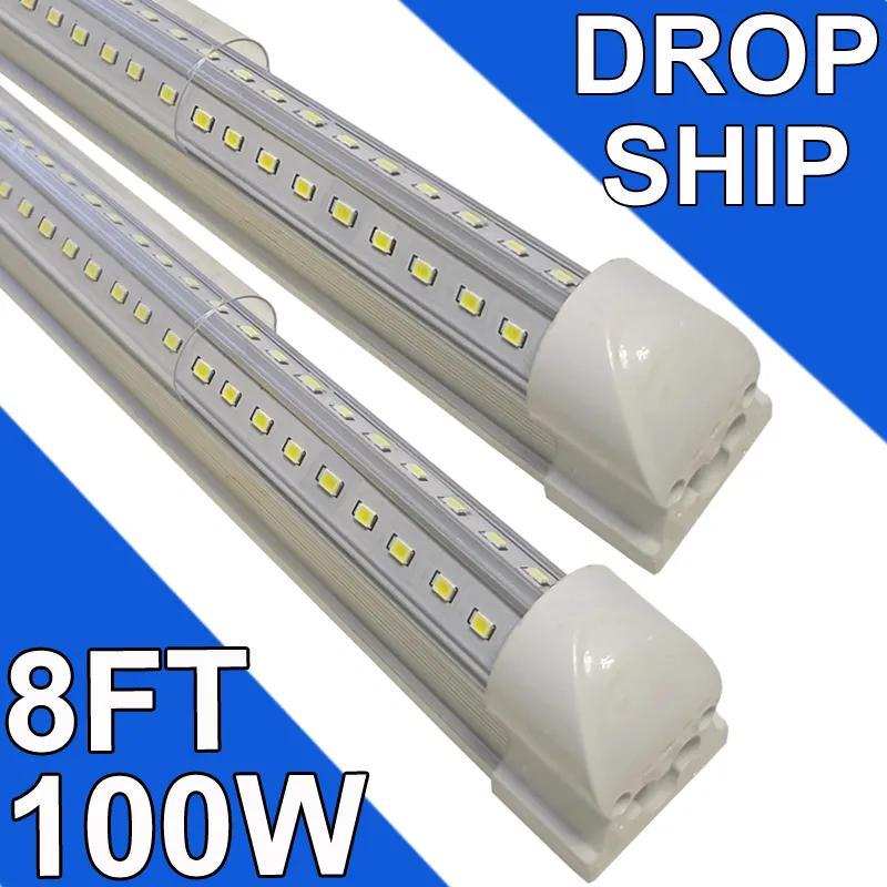 Luz LED para tienda de 100 W, 8 pies, 13000 lm, 6500 K, blanco superbrillante, lámpara de techo conectable, tubo de luz LED T8 integrado en forma de V para gabinete de banco de trabajo usastock