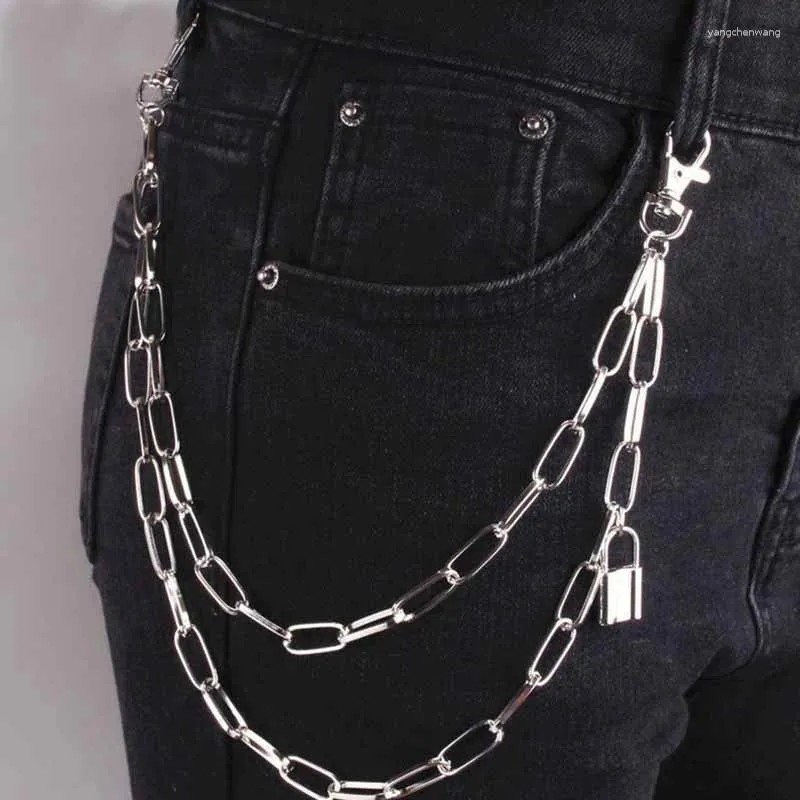 Nyckelringar Punkkedjor på jeans nyckelring för kvinnor byxor flera lager bälte midja hiphop krok hiphop smycken kläder tillbehör