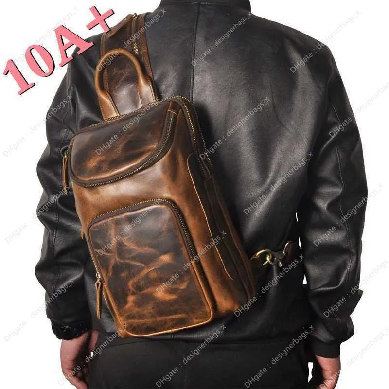 Haute qualité Grands sacs véritables en cuir pour hommes haut de gamme en peau de vache poitrine extérieure tendance et cool téléphone portable capacité de l'appareil photo à la mode décontracté bandoulière 10A +