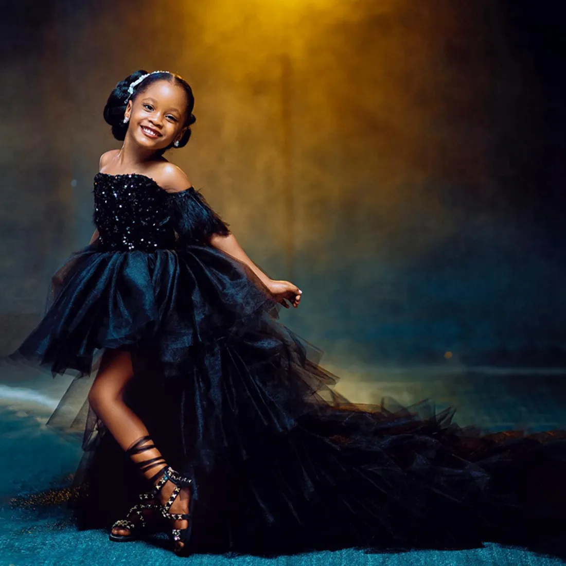 Black sequin flower girl dress online