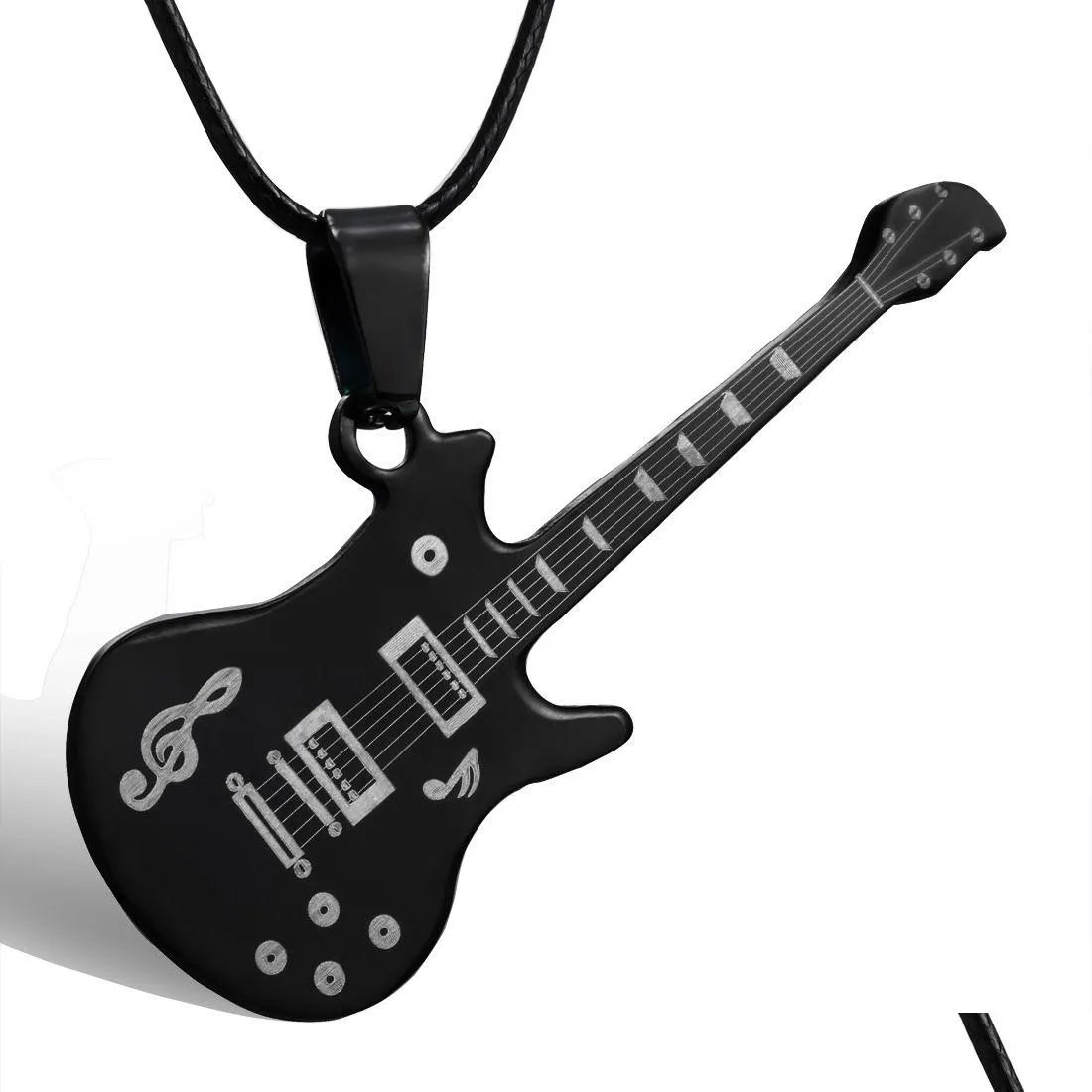 Pendant Necklaces Fashion 316L Stainless Steel Guitar Necklace For Men Pendants Leather Chain Man Necklaces Drop Delivery Jewelry Neck Dhvaj