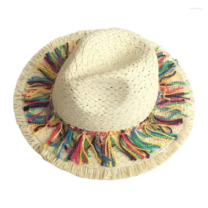 Brede Rand Hoeden Cinco De Mayo Strohoed Mexicanen Starw Sombrero Strand Met Kleurrijke Kwastje Fedora Jazzs Dropship