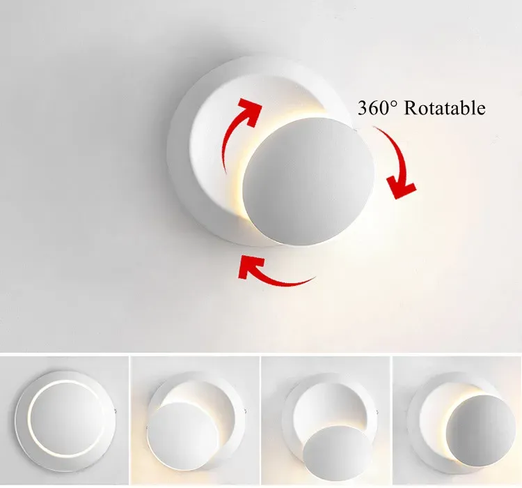 2018 lâmpadas de parede preto branco 90-260v luz de parede interior conduziu a lâmpada de parede quarto 360 ângulo rotativo metal banhado 5w conduziu arandela lâmpada criativa ll