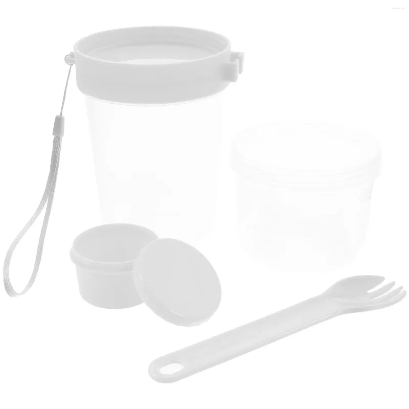 Louça cereal portátil dupla camada salada copo branco 800ml durante a noite recipientes de aveia com tampas aveia mason frascos estudante