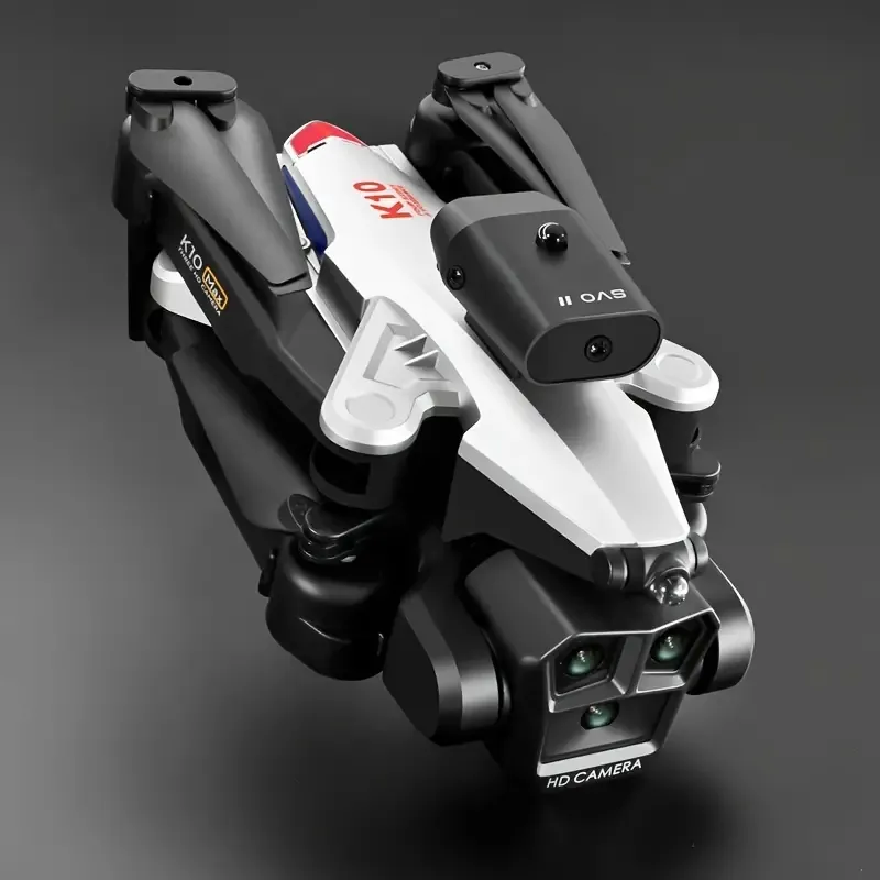 Üç yüksek tanımlı kamera ve dört yönlü engelden kaçınma ile yeni K10max quadcopter-drone: optik akış konumlandırma, tek anahtar kalkış, yerçekimi sensörü.
