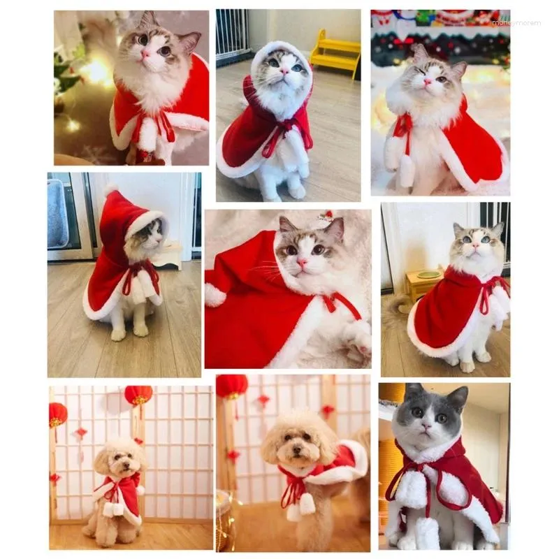 Disfraces para gatos Capa navideña para mascotas con sombrero Fácil de poner y quitar Vacaciones Ropa diaria Drop