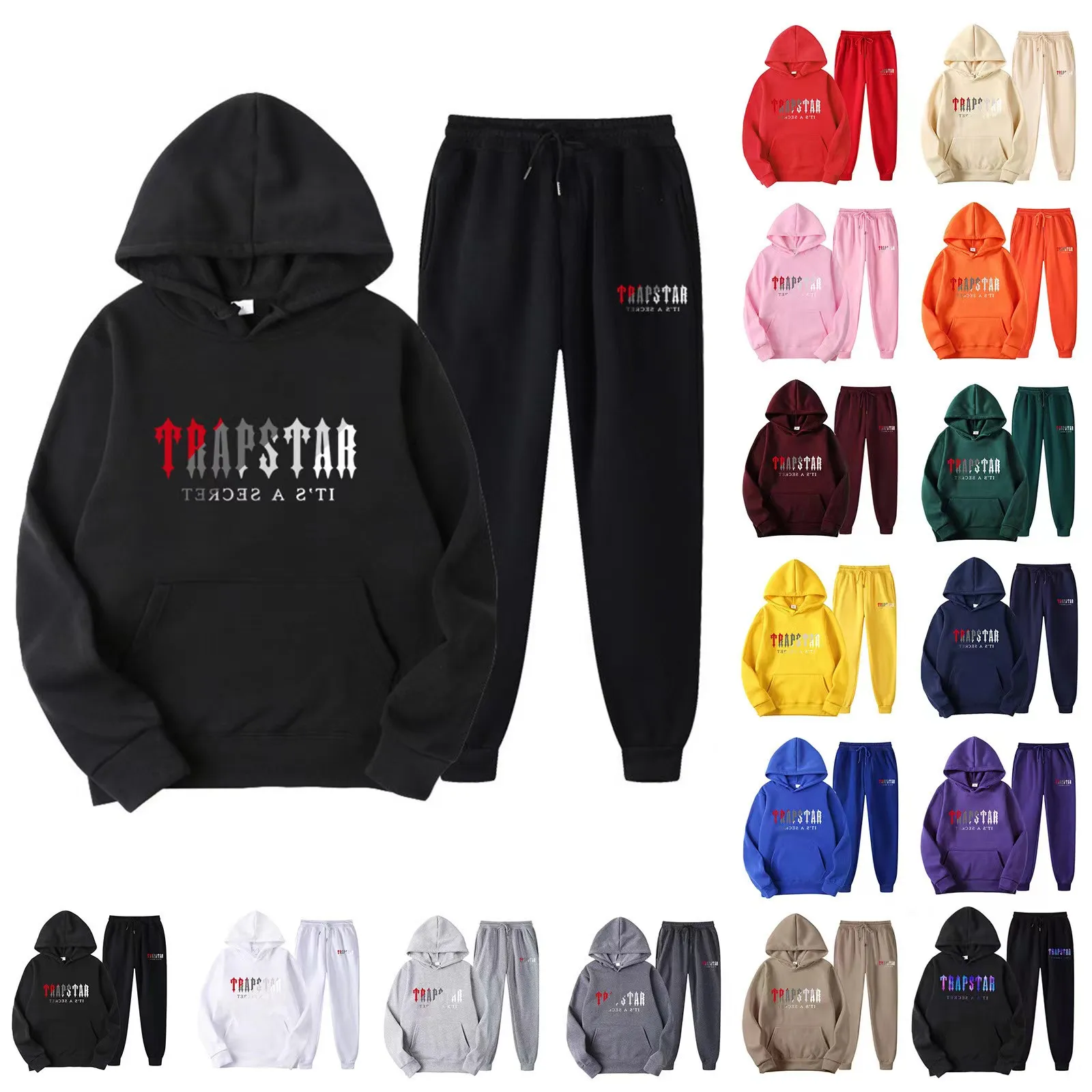 2024 Trapstar Heren Sportkleding Set Heren Dames Designer Hoodie Hoge Kwaliteit Kleding Met Broek Heren Trapstar Regenboog Kleur Borduren Shooter Tech Wol Trainingspak