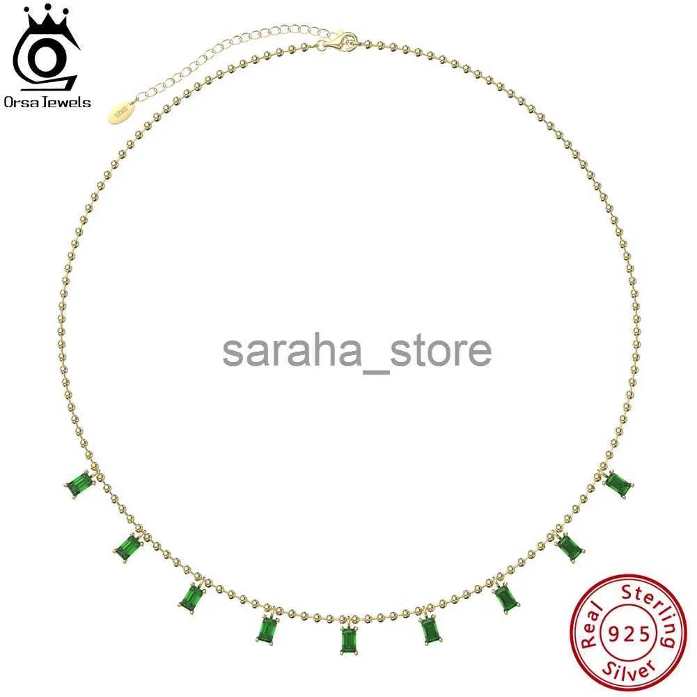 Anhänger-Halsketten ORSA JEWELS 925er Sterlingsilber-Gliederkette mit mehreren Smaragdschliff-CZ-Gliederketten, stapelbarer modischer Anhänger für Damenschmuck EQN55 J240120