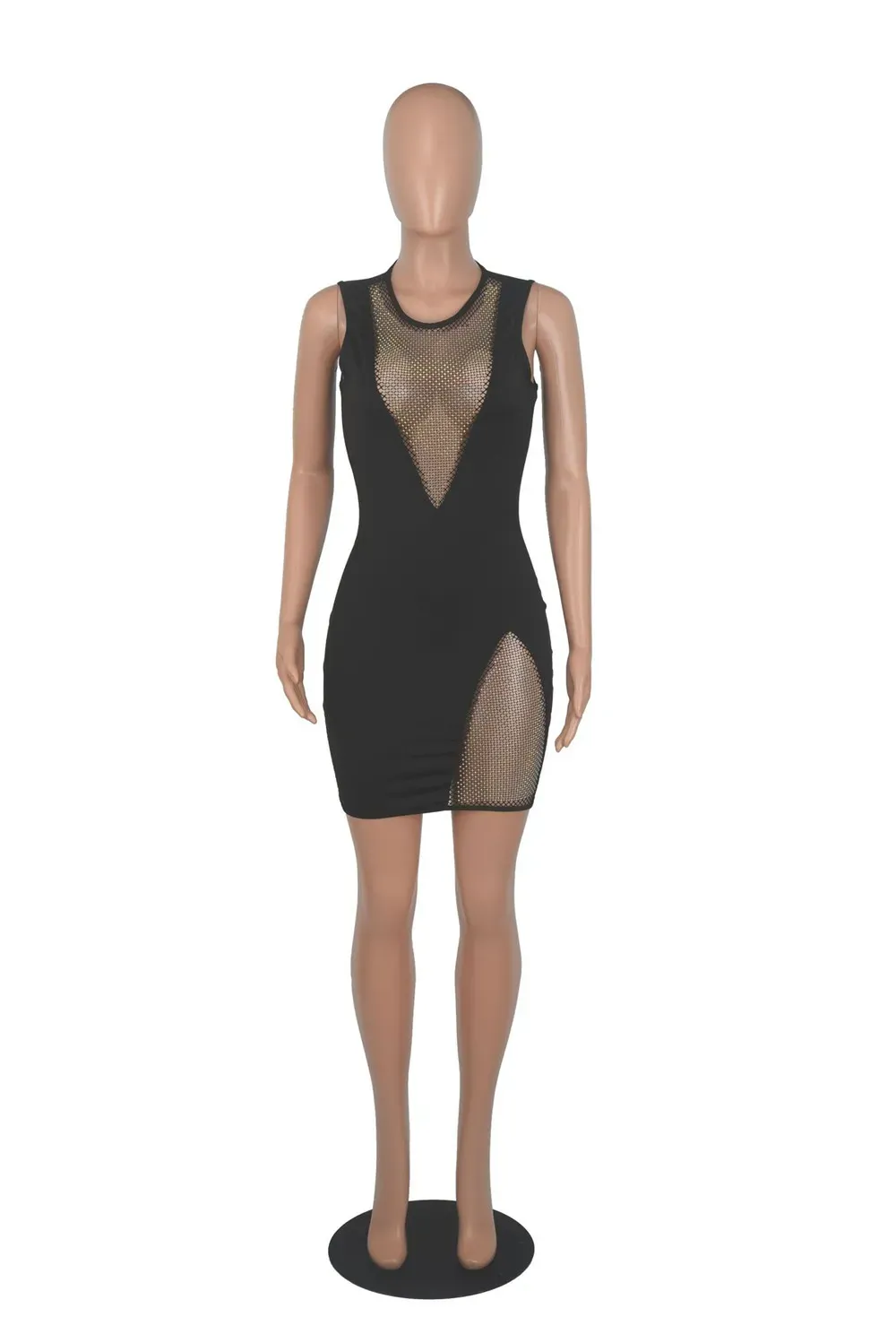 2024 Designer Spring Women Dresses Sexy Sleeveless Mesh Patchwork Dress Fashion See Through Bodycon Mini Dresses Nightclub Party Wear Fashion Streetwear 8413