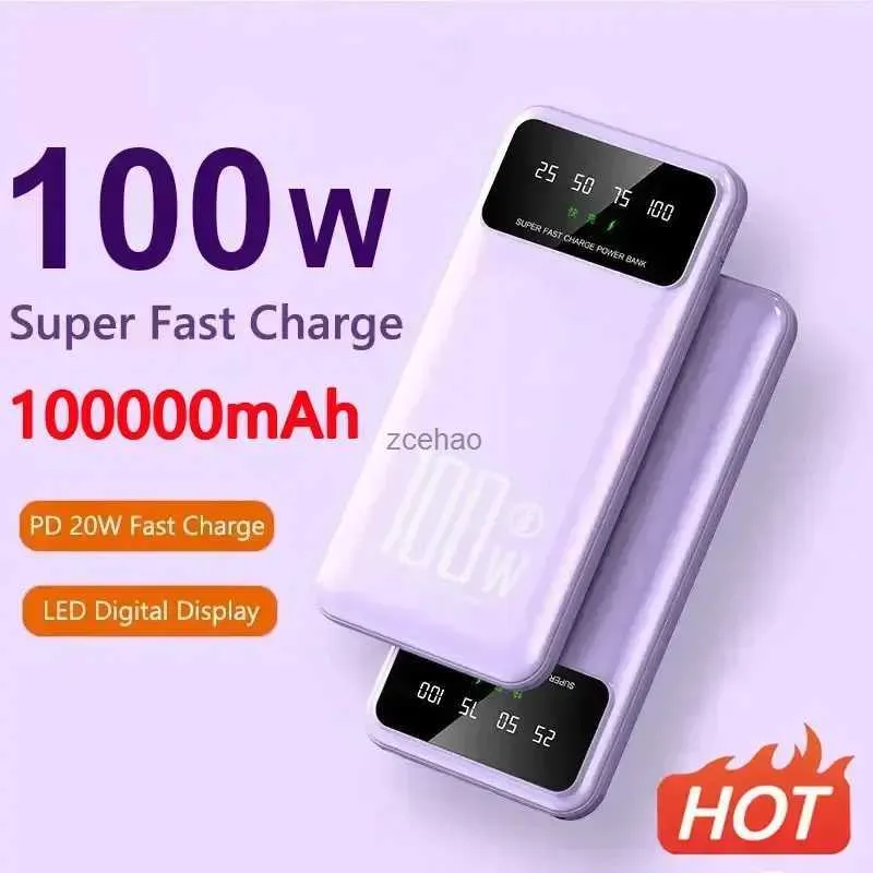 Banki zasilania telefonu komórkowego 100000 mAh 100W Super szybkie ładowanie zasilania Przenośna ładowarka Pakiet akumulatorowy PowerBank dla iPhone'a Huawei Samsung Nowe