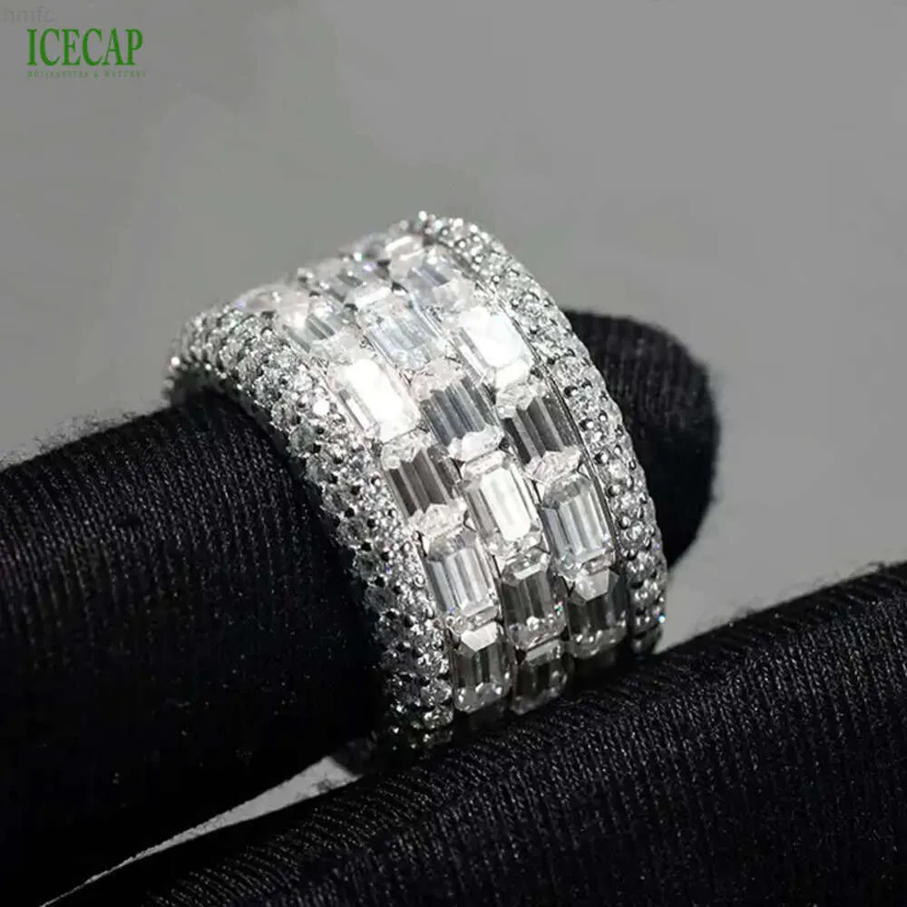 Hot Sale Fashion Jewelry Custom 925 Sterling Silver Rings Baguette Cut Diamond Engagement Ring Full Iced Out Moissanite Ring Men