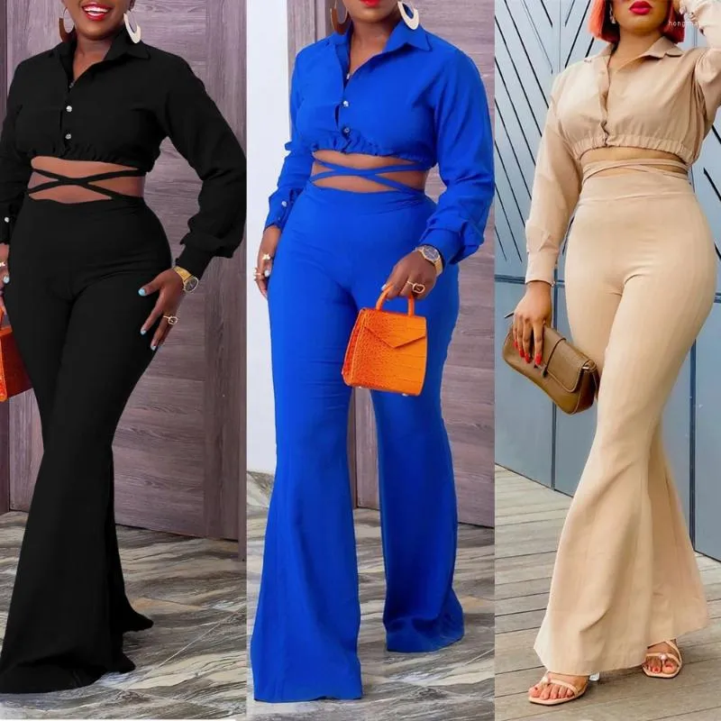 Ethnic Clothing 2 Piece Set African Clothes Women Long Sleeve Shirt Tops Wide Leg Pant Suits Summer Elegant Office Africa Outfits