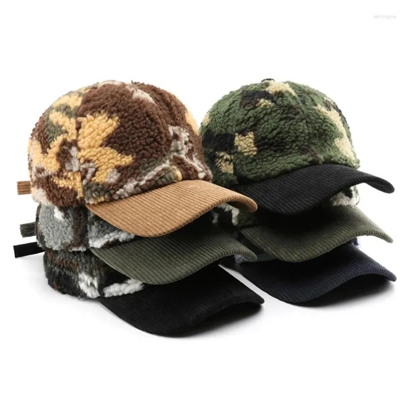 Casquettes de baseball Casquette de baseball en laine d'agneau camouflage hommes femmes hiver épais chaud réglable patchwork chapeau unisexe extérieur coupe-vent papa camionneur