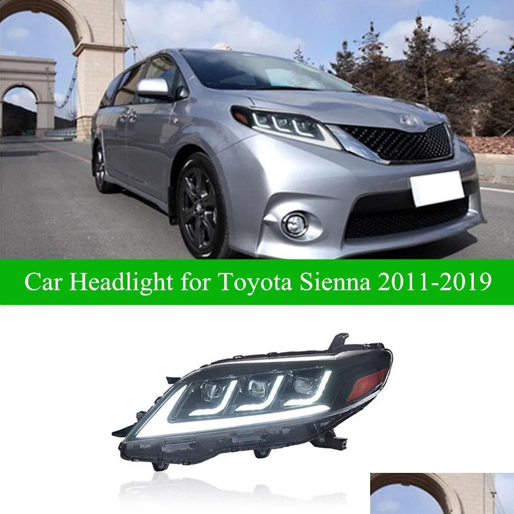 LED Daytime Running Car Head Light för Sienna strålkastare 2011- Dynamisk turn Signal Dual Beam Lens Lamp Drop Delivery Automobiles Motorc OtvHR