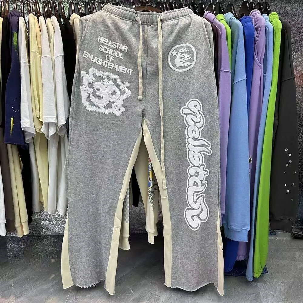 Men's Y2K Vintage Men Streetwear Grey Baggy Hell Star Cargo Sweat Pants Trousers Joggers Hellstar Flare Stacked Sweatpants Clothes T231016