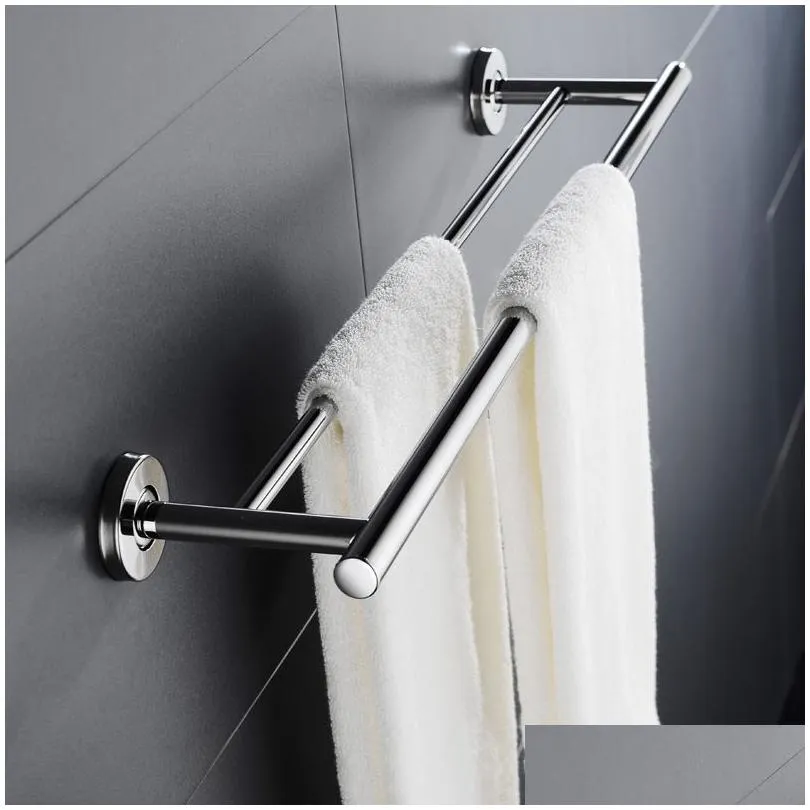 Porte-serviettes Barre de tour en acier inoxydable Anti-rouille Salle de bain Salle de bain Double Tige Support d'étagère Mural 200923 Drop Livraison Accueil Dhgc4