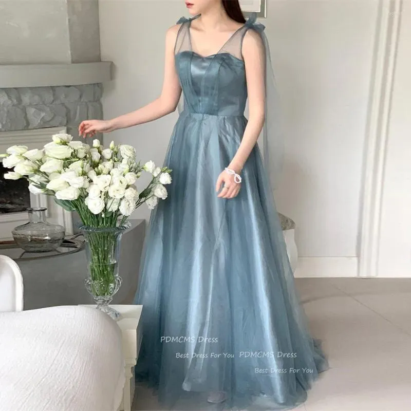 Party Dresses Fairy Dusty Blue Korea Evening Wedding Po Shoot Tulle Floor Length Prom Gowns A Line Formal Dress Graduation