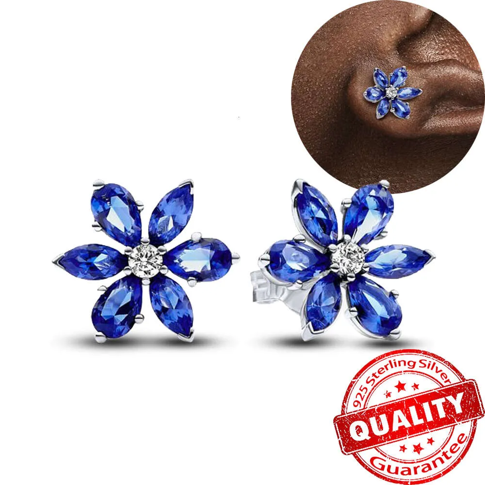 Sparkling Blue Herbarium Cluster Earrings Sterling Sier Flower Shape Ear Stud Eye-Catching Jewelry Party Set