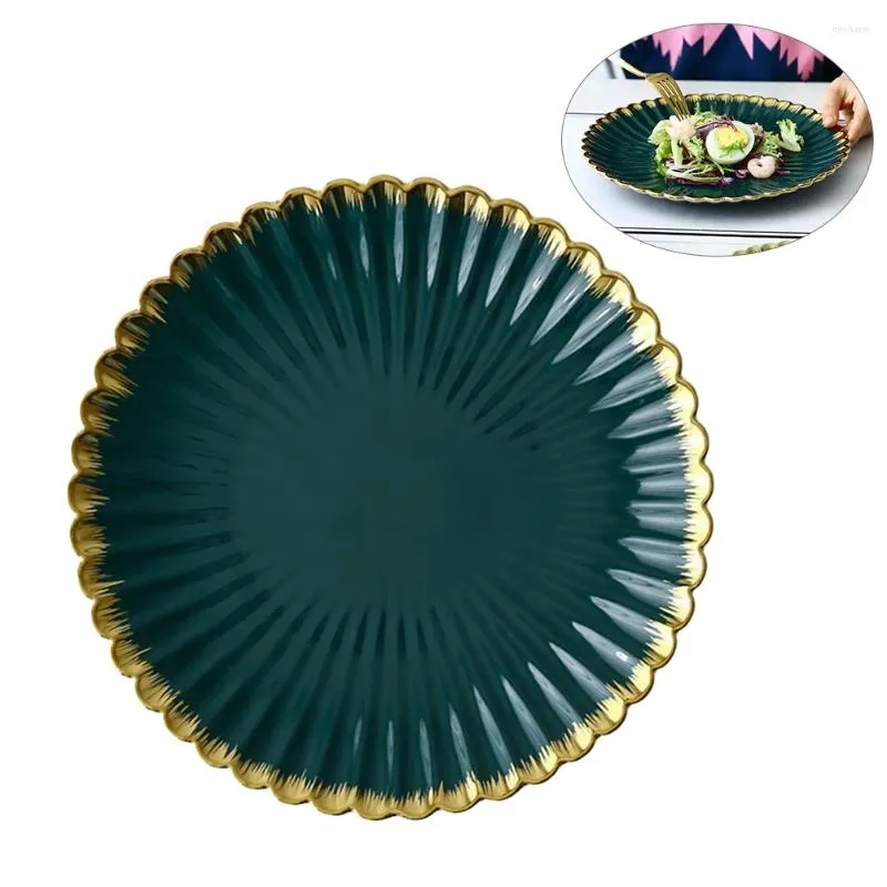 Dinnerware Sets 265x265x3cm Gold Chrysanthemum Dish Creative Retro Dark Green Ceramic Plates Size 10inch