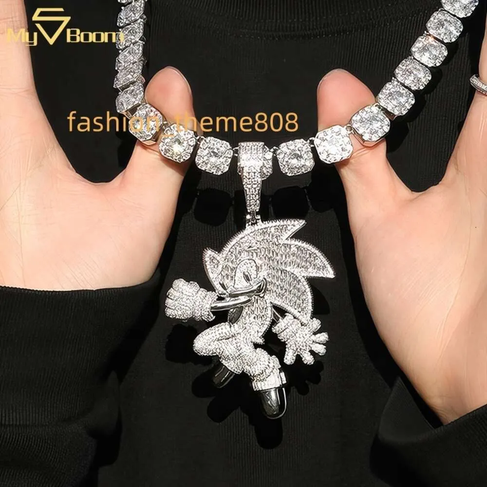 New Design Hip Hop Jewelry Silver 925 Full Diamond Sonic Hedgehog Cartoon Vvs Custom Moissanite Pendant Necklace