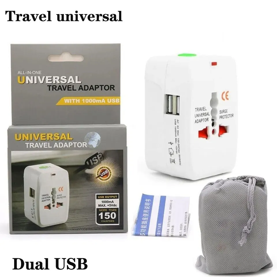 Adattatore CE tutto in uno per presa internazionale globale universale 2 porte USB Adattatore per caricabatterie da viaggio CA per il mondo con scatola al dettaglio con spina AU UK UK