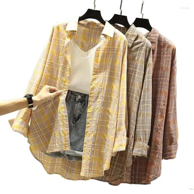 Blusas femininas finas xadrez marca excelente qualidade flanela solta ajuste camisa de algodão casual manga longa topos senhora roupas