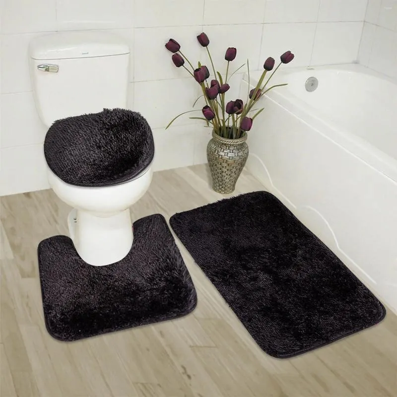 Tapis de bain antidérapant pour salle de bain, 3 pièces/ensemble, couverture de siège de toilette, accessoires doux, lavable, décoration de la maison