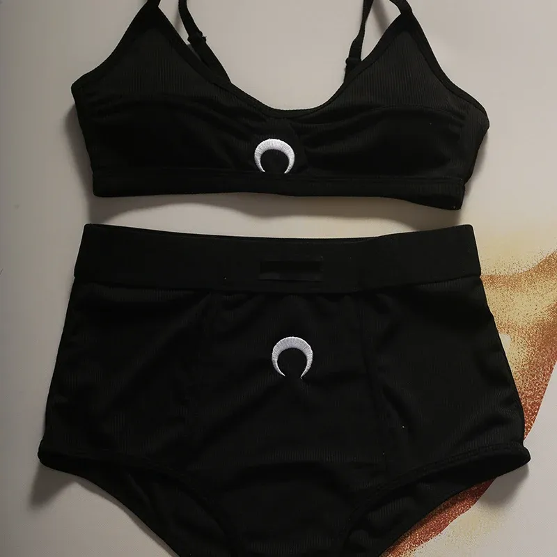 Costumi da bagno donna tinta unita con ricamo luna Costumi da bagno Costumi da bagno da donna Set bikini separati sexy in due pezzi estivi