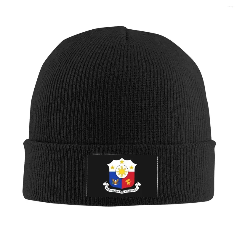 Berets herb Filipiny czapki czapki czapki mężczyźni kobiety unisex trend zimowy ciepły dzianin kapelusz dorosły filipińska flaga flagi czapki czapki