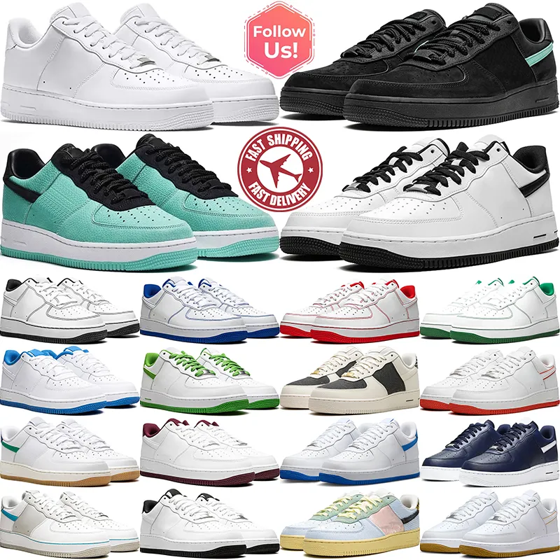 top 1 populaire schoenen klassiek één witte designer sneakers heren dames zwart wit met tag platform casual trainer