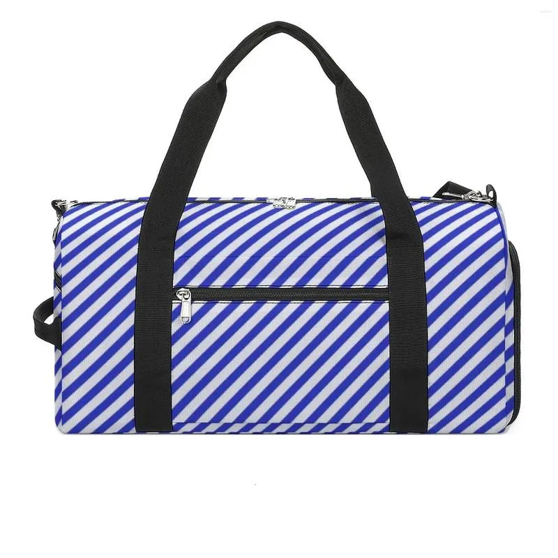 Sacs de plein air Sac de sport à rayures diagonales Rayures bleues et blanches Oxford Sports Voyage Formation Design Sac à main drôle Fitness pour couple