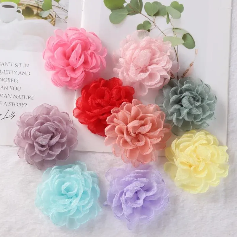 Hair Accessories 5pcs Korean Burnt Edge Organza Bows No Clips Boutique Flower Headwear DIY Flowers Accessory For Headband