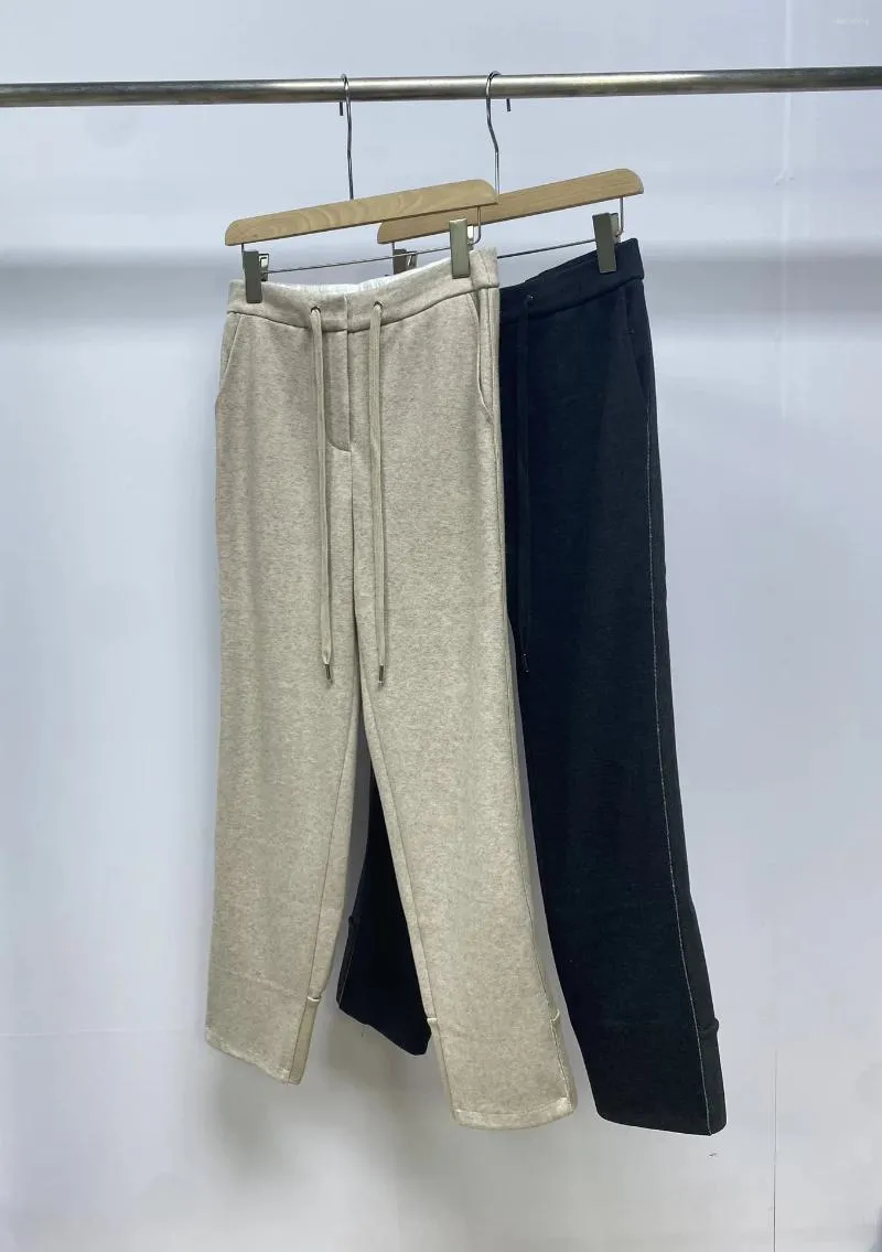 Women's Pants Drawstring Trousers Wool Blend Straight Long Casual