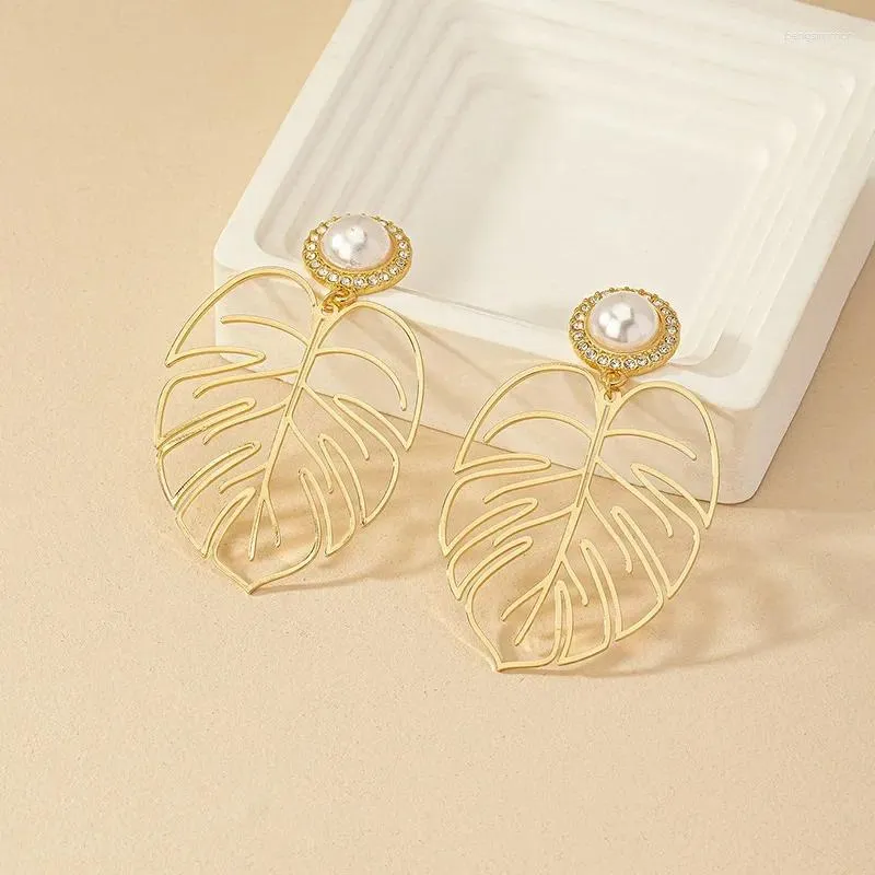Dangle Earrings Bohemian Fashion Big Palm Leaf Drop For Women Coconut Imitation Pearl Boho Beach Jewelry